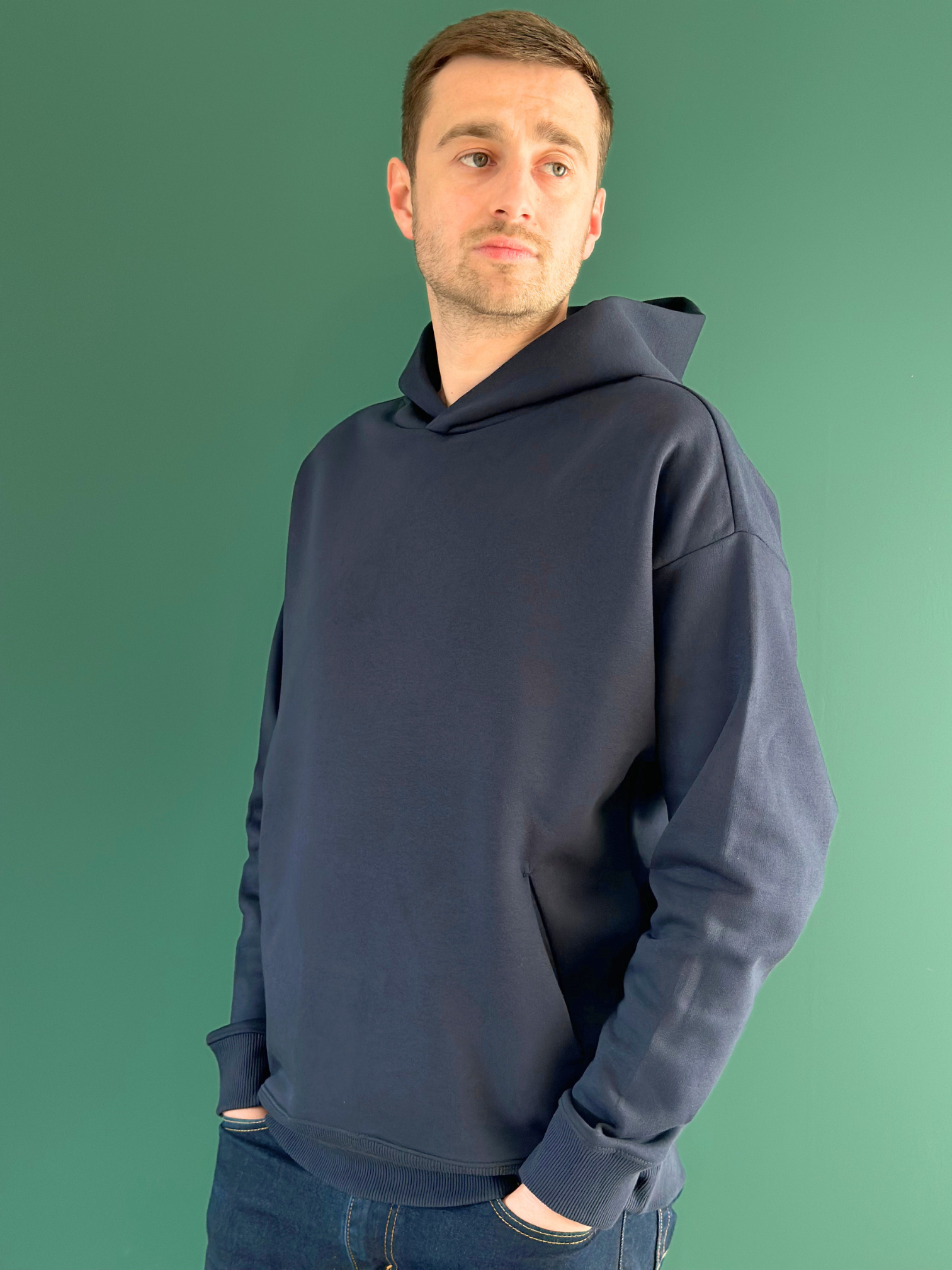 Hoodie Oversize "The Minimalist" – Molleton Premium (300g/m²) BLEU