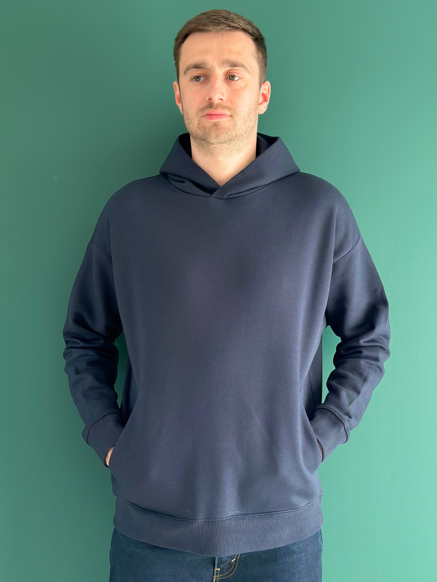 Hoodie Oversize "The Minimalist" – Molleton Premium (300g/m²) BLEU